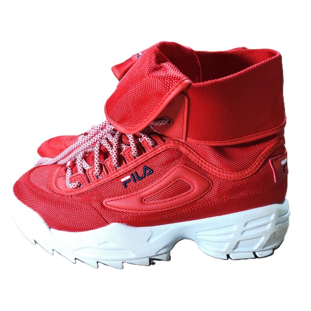 Fila Disruptor II Premium High Top Sneakers Womens 8.5 Red Chunky Platform Shoes